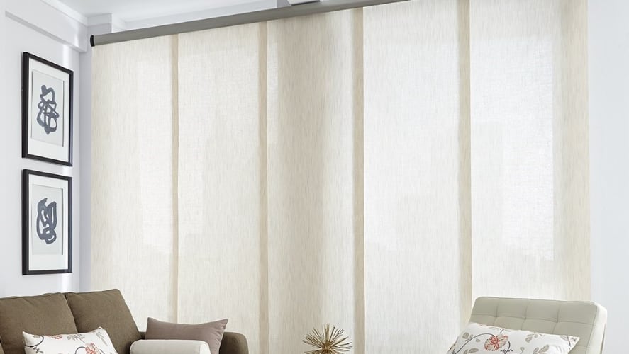Roller shades in a living room